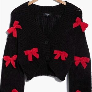Roffe Bow Accent Cropped Cardigan